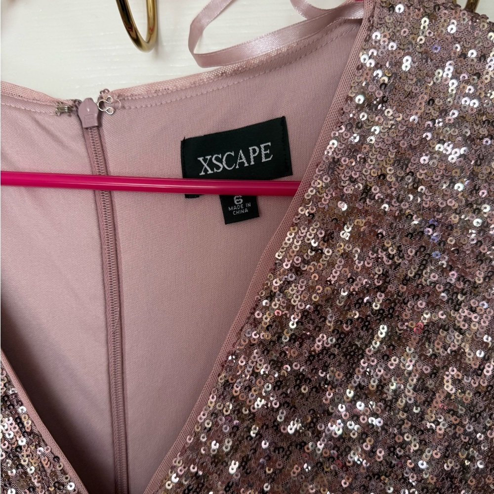 Xscape 3/4 Sleeve Sequin Top Stain Ballgown Mauve 12 - Picture 11 of 11